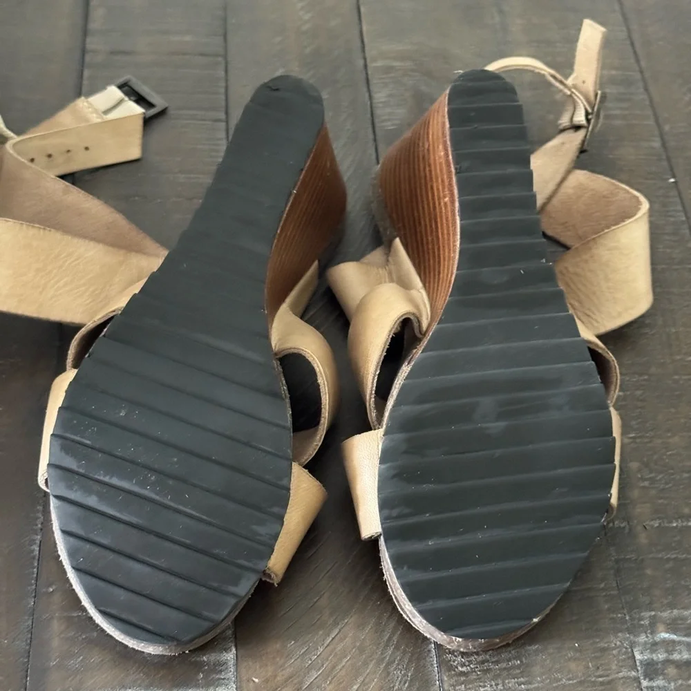 Diba True Tan Wedges with Adjustable Buckle and Cork Footbed